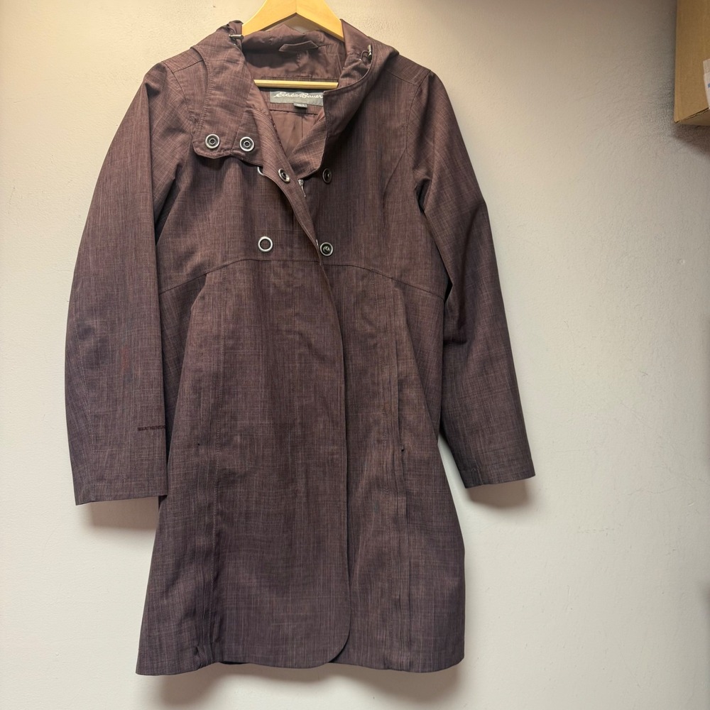 Eddie Bauer Raincoat Trench Women S Brown Excellent WeatherEdge Hooded Textured